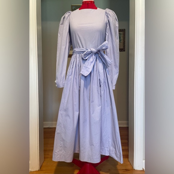 VTG Laura Ashley 70s/80s Lavender Dotted Long Sleeve Prairie Midi Dress - Picture 1 of 10